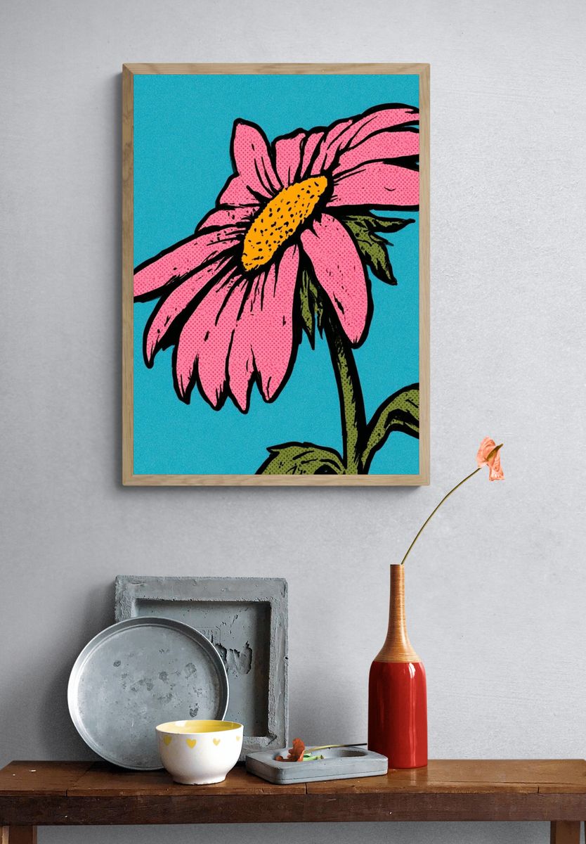 Pink Daisy Illustration Poster. — room view 3