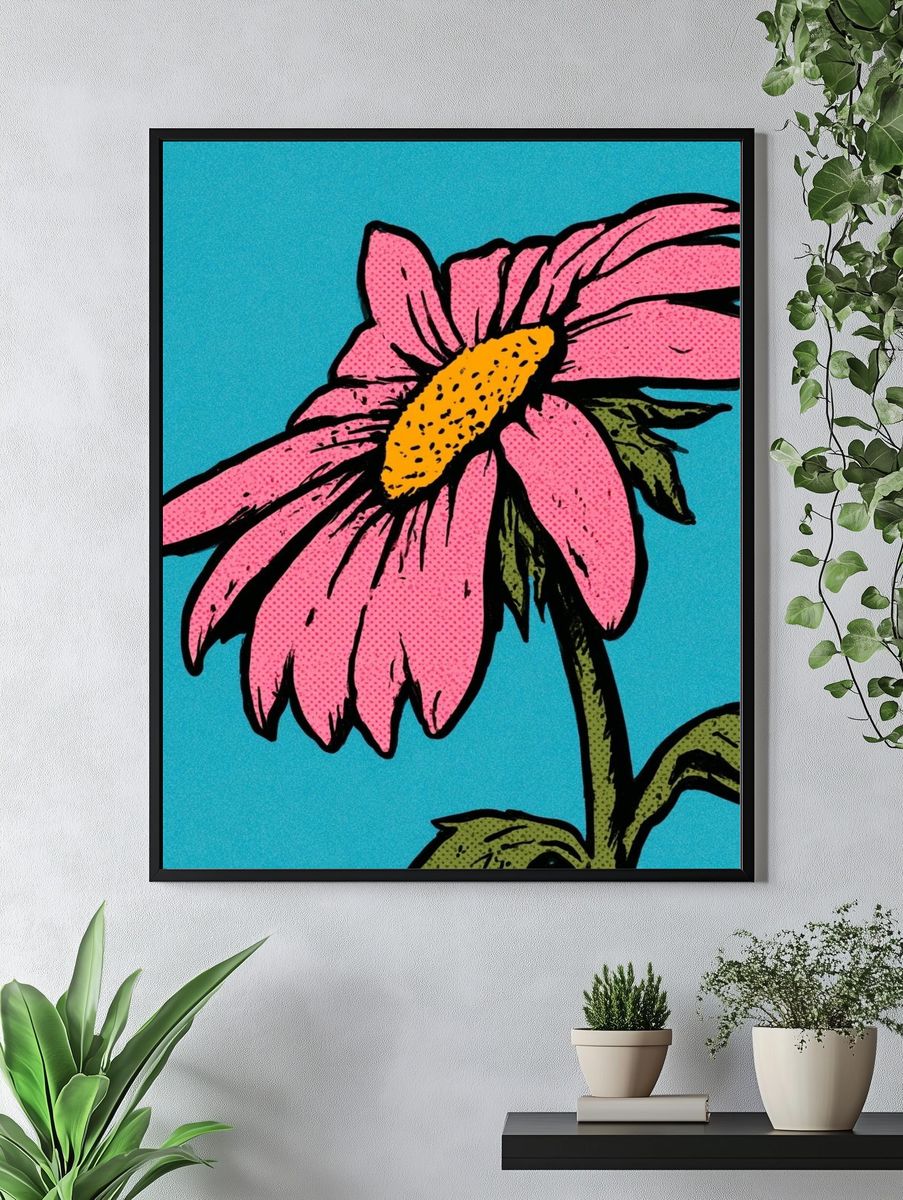 Pink Daisy Illustration Poster. — room view 4