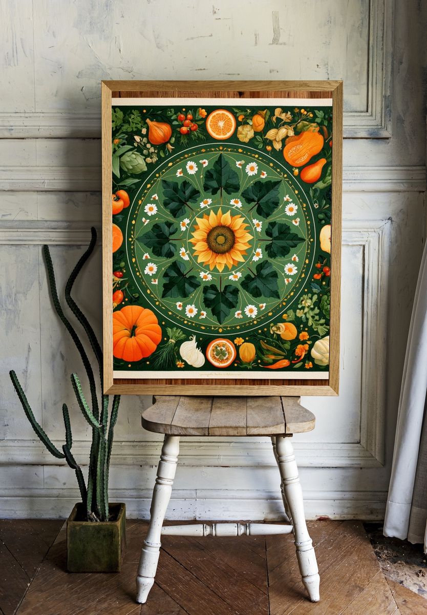 Sunflower Harvest Botanical Poster. — room view 1