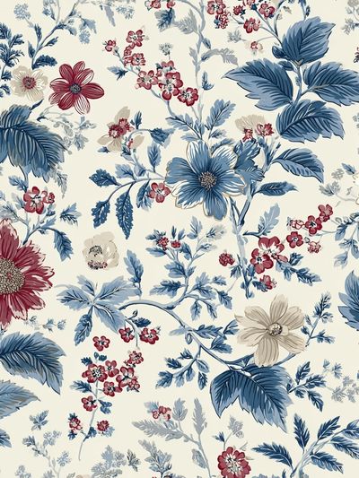 Blue Floral Toile Botanical Print. poster print