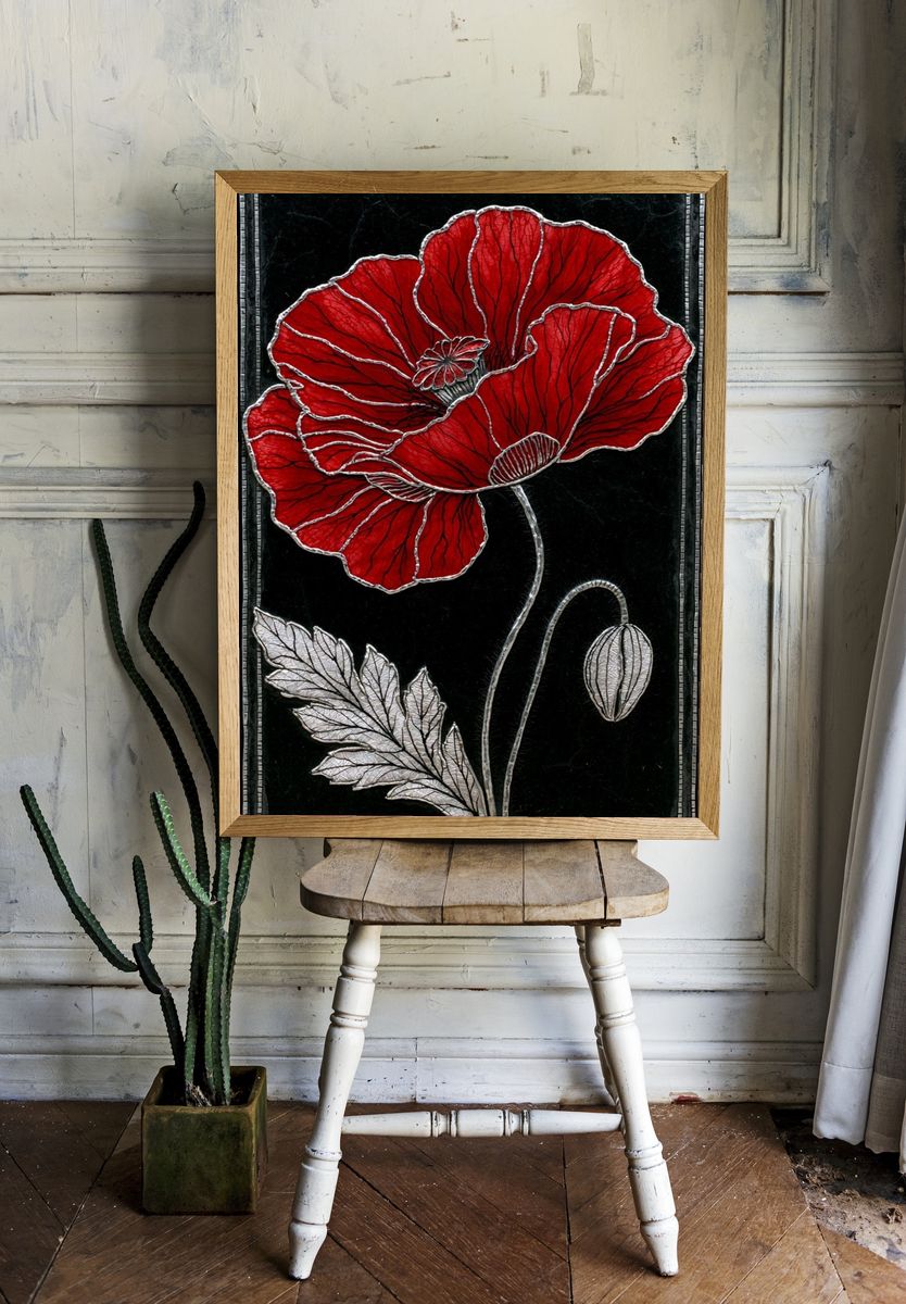 Red Poppy Botanical Print. — room view 1