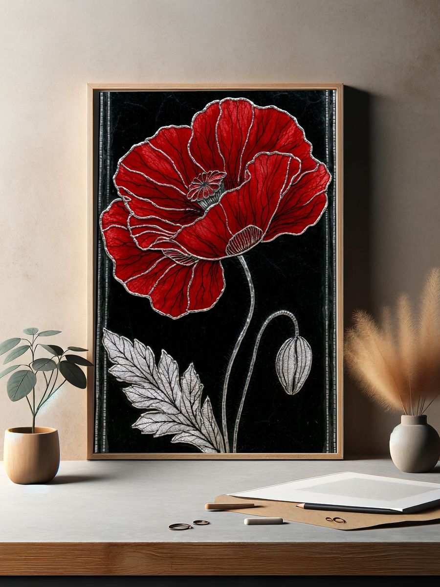 Red Poppy Botanical Print. — room view 2