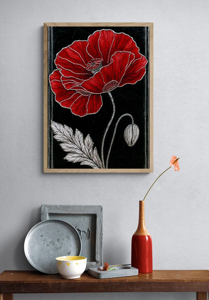 Red Poppy Botanical Print. — room view 3