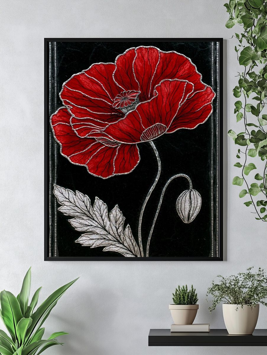 Red Poppy Botanical Print. — room view 4