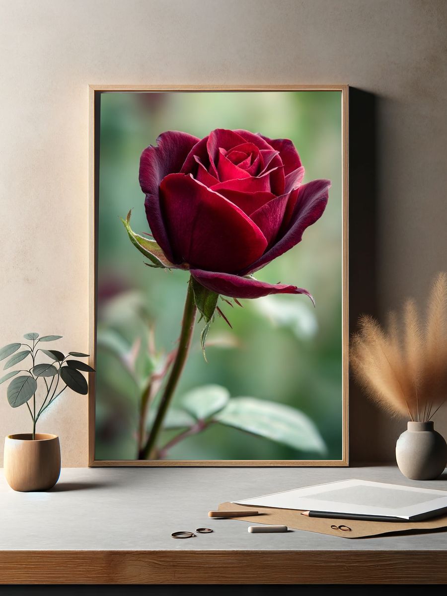 Deep Red Rose Photography Poster. — room view 2