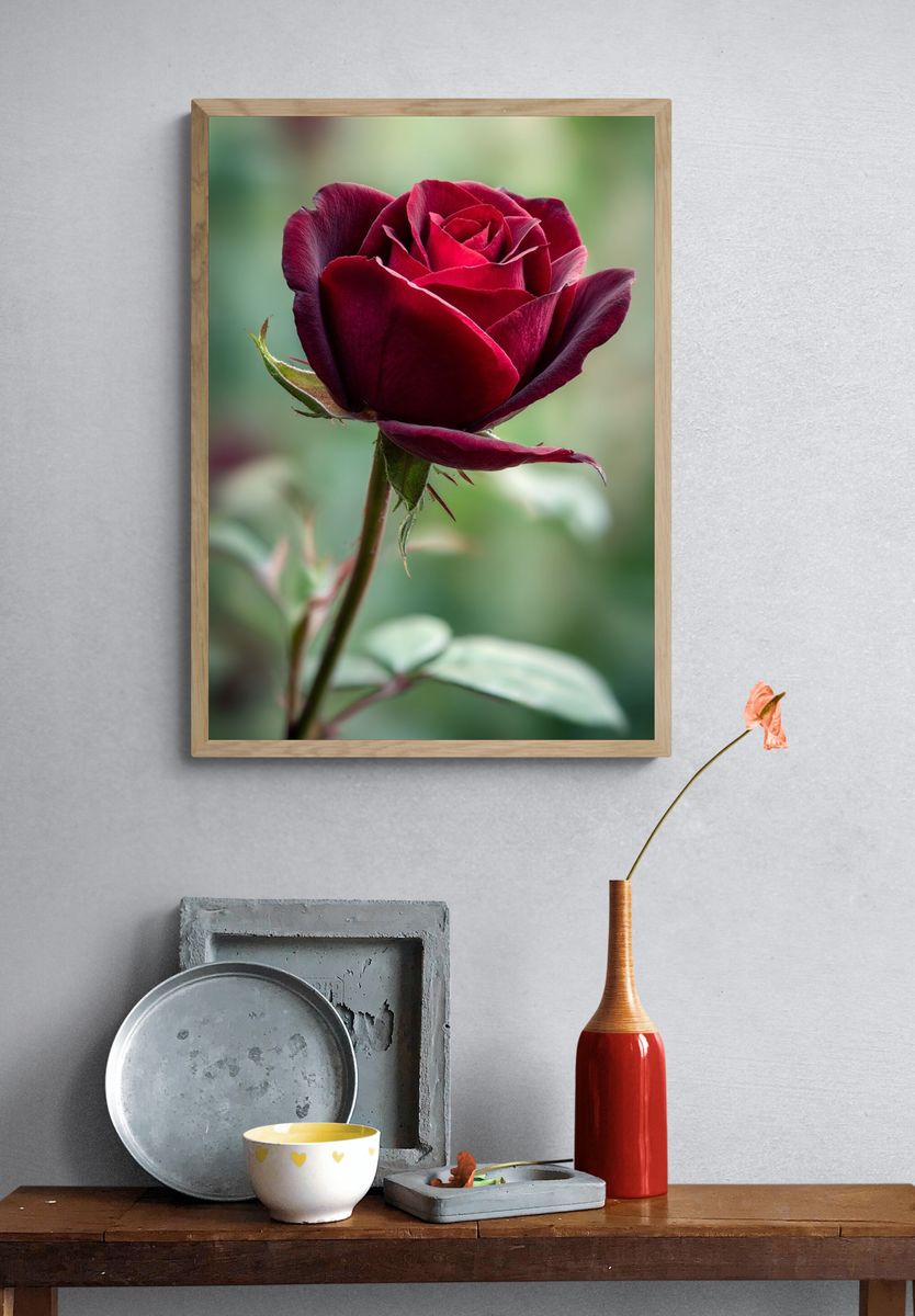 Deep Red Rose Photography Poster. — room view 3