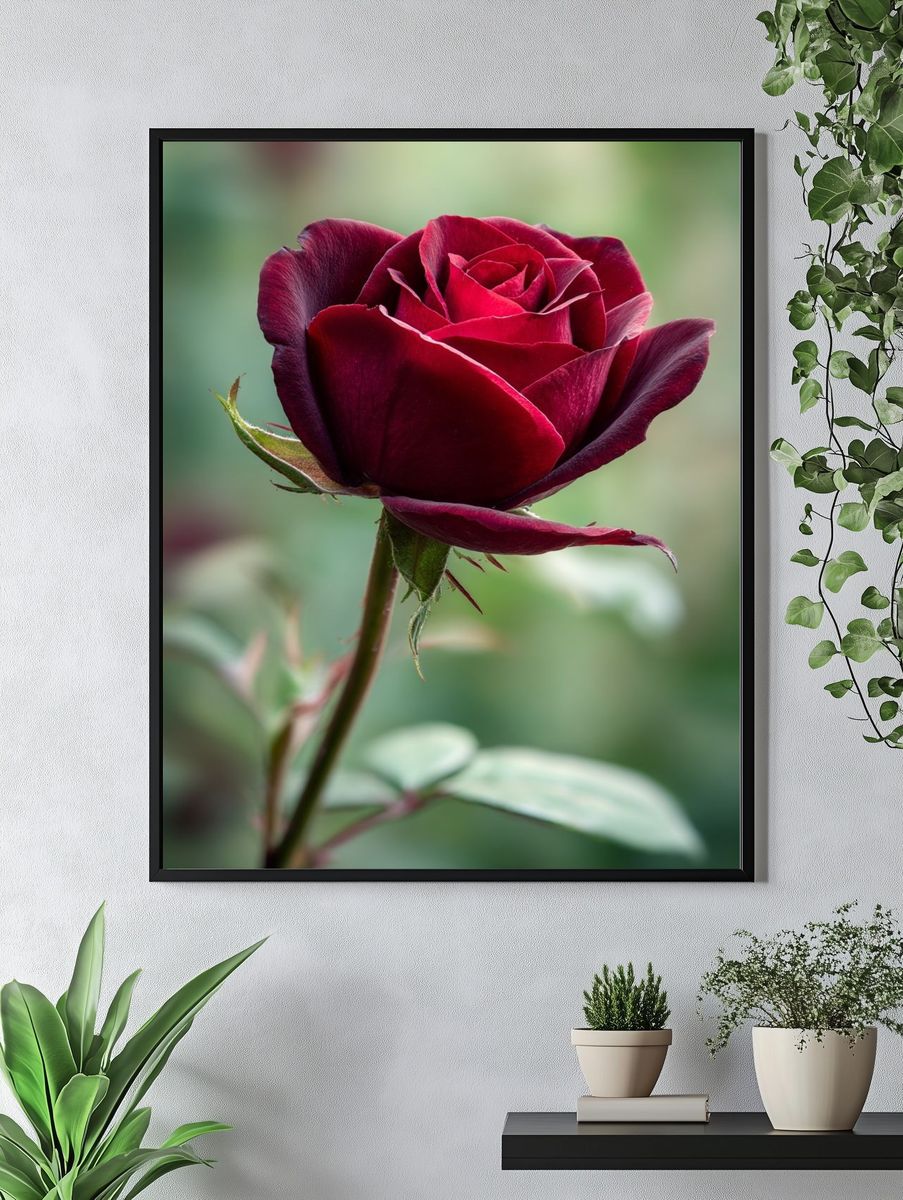 Deep Red Rose Photography Poster. — room view 4