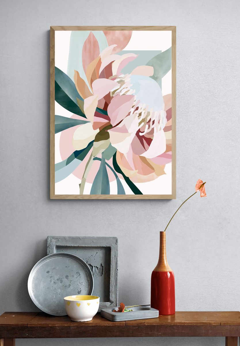 Pastel Floral Abstract Poster. — room view 3