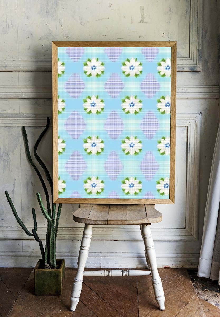 Floral Gingham Pattern Print. room preview