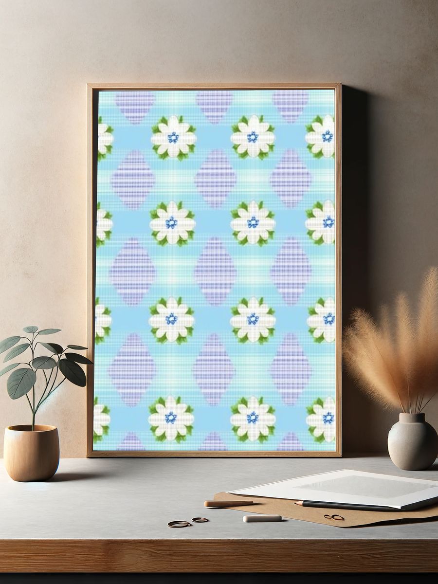 Floral Gingham Pattern Print. — room view 2