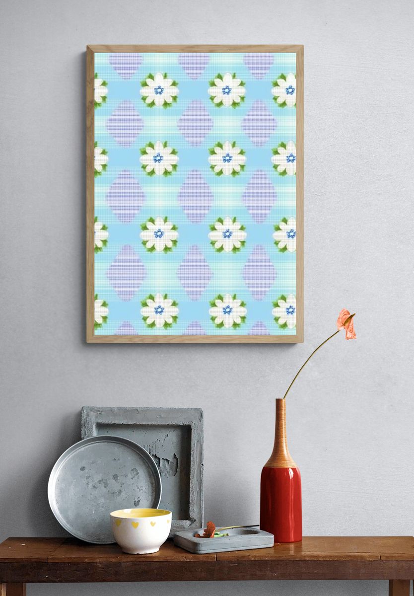 Floral Gingham Pattern Print. — room view 3