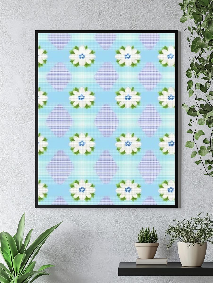 Floral Gingham Pattern Print. — room view 4