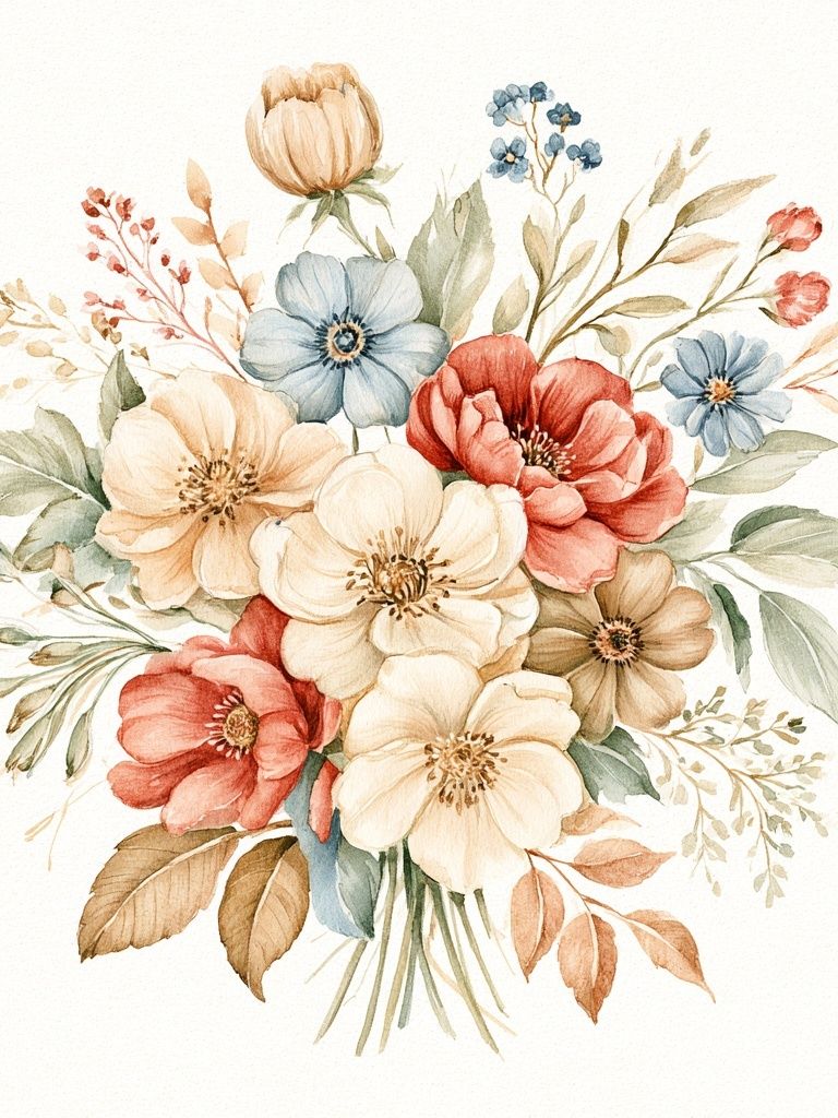Pastel Wildflower Bouquet Print. poster detail