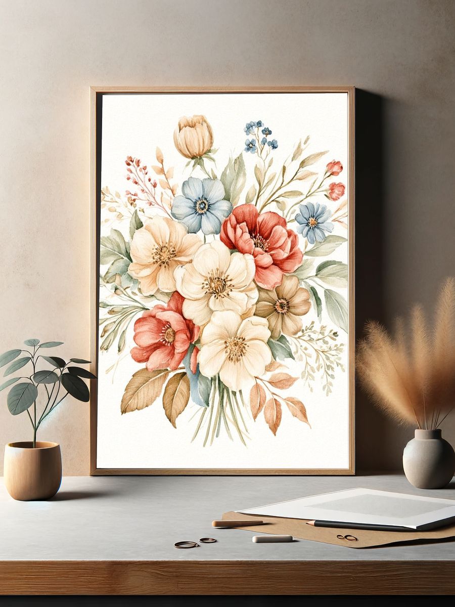 Pastel Wildflower Bouquet Print. — room view 2
