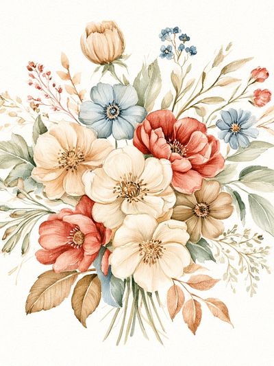 Pastel Wildflower Bouquet Print.