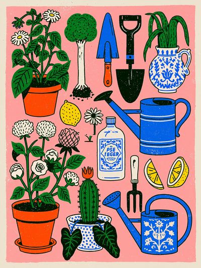 Garden Tools Botanical Poster.