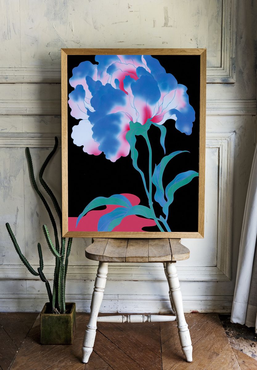 Neon Bloom Botanical Poster. — room view 1