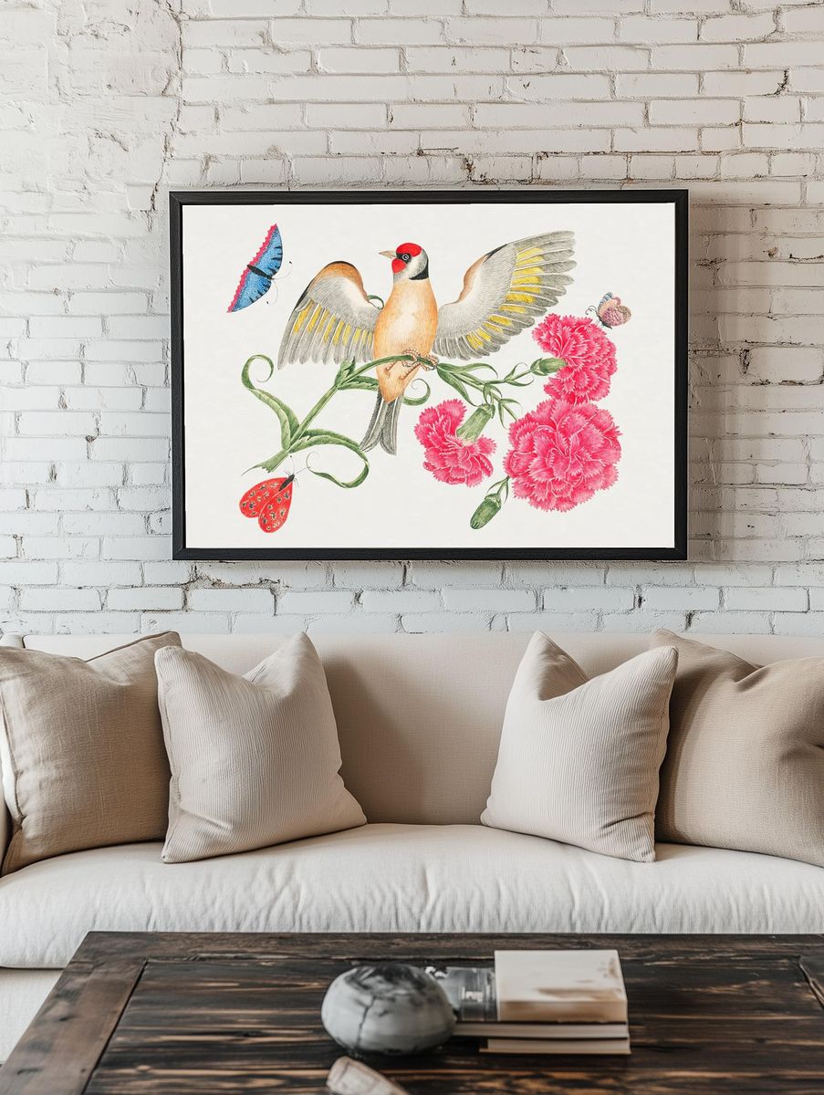 18th century illustration brown bird. room preview