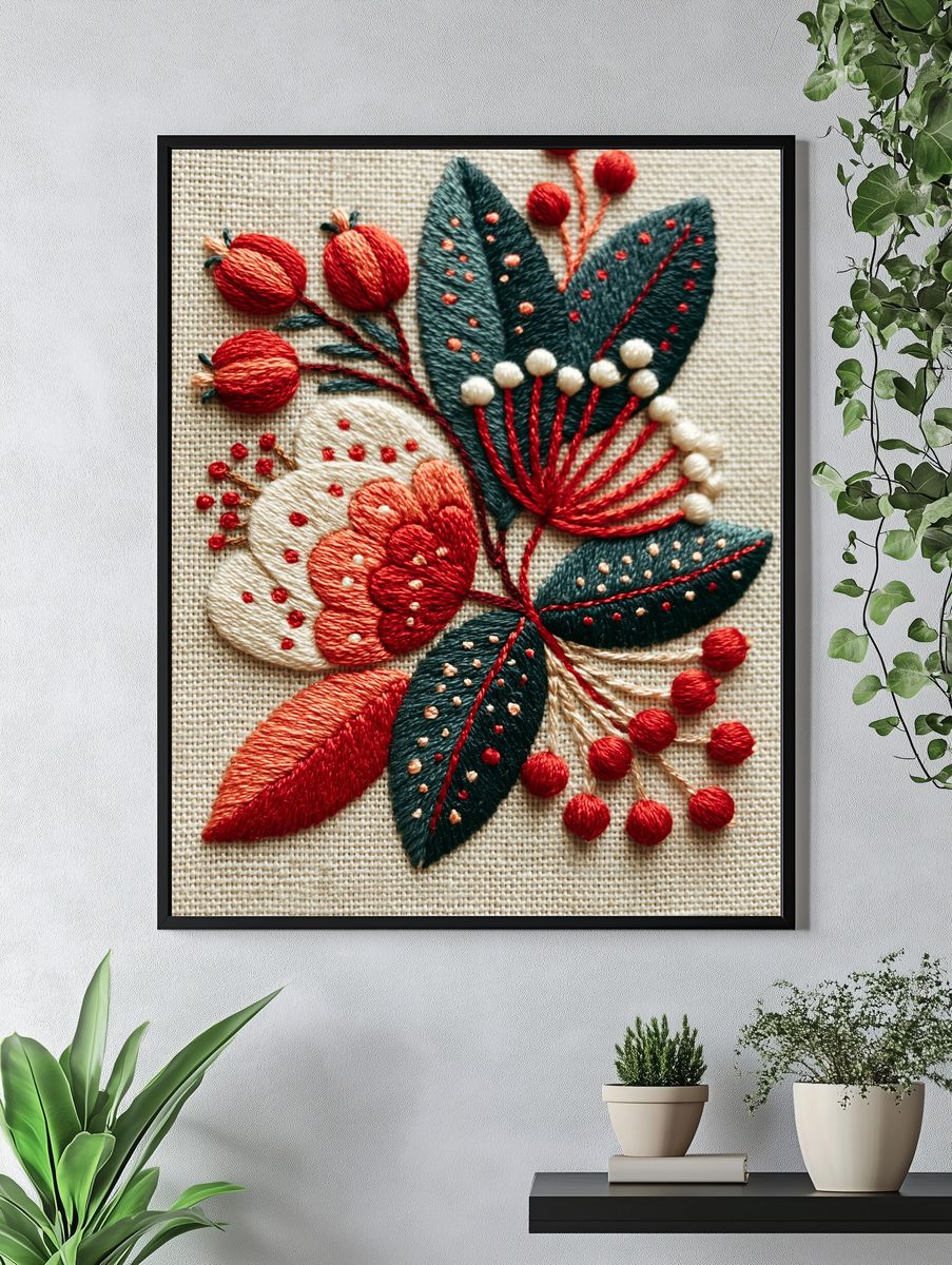 Embroidered Floral Botanical Print. — room view 4