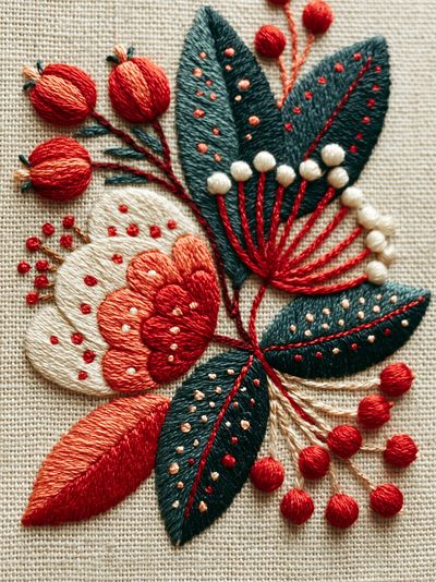 Embroidered Floral Botanical Print.