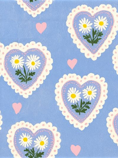 Blue Heart Daisy Pattern Print. poster