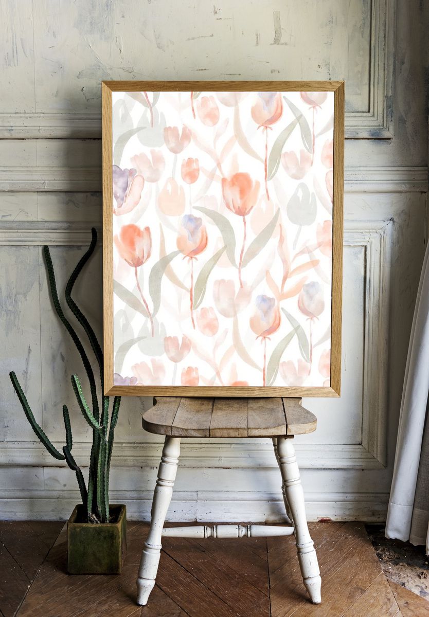 Flower mobile wallpaper, floral beige. — room view 1