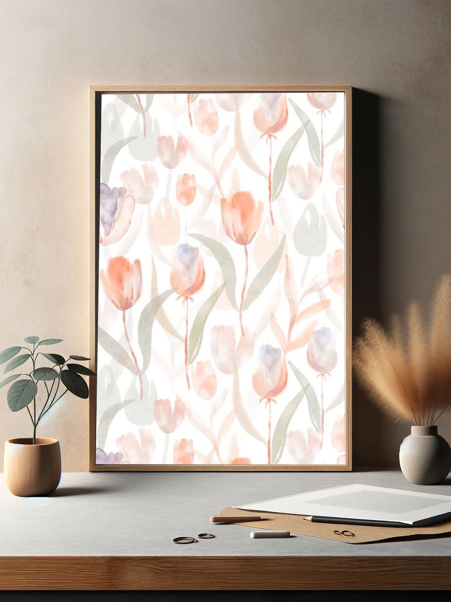 Flower mobile wallpaper, floral beige. — room view 2