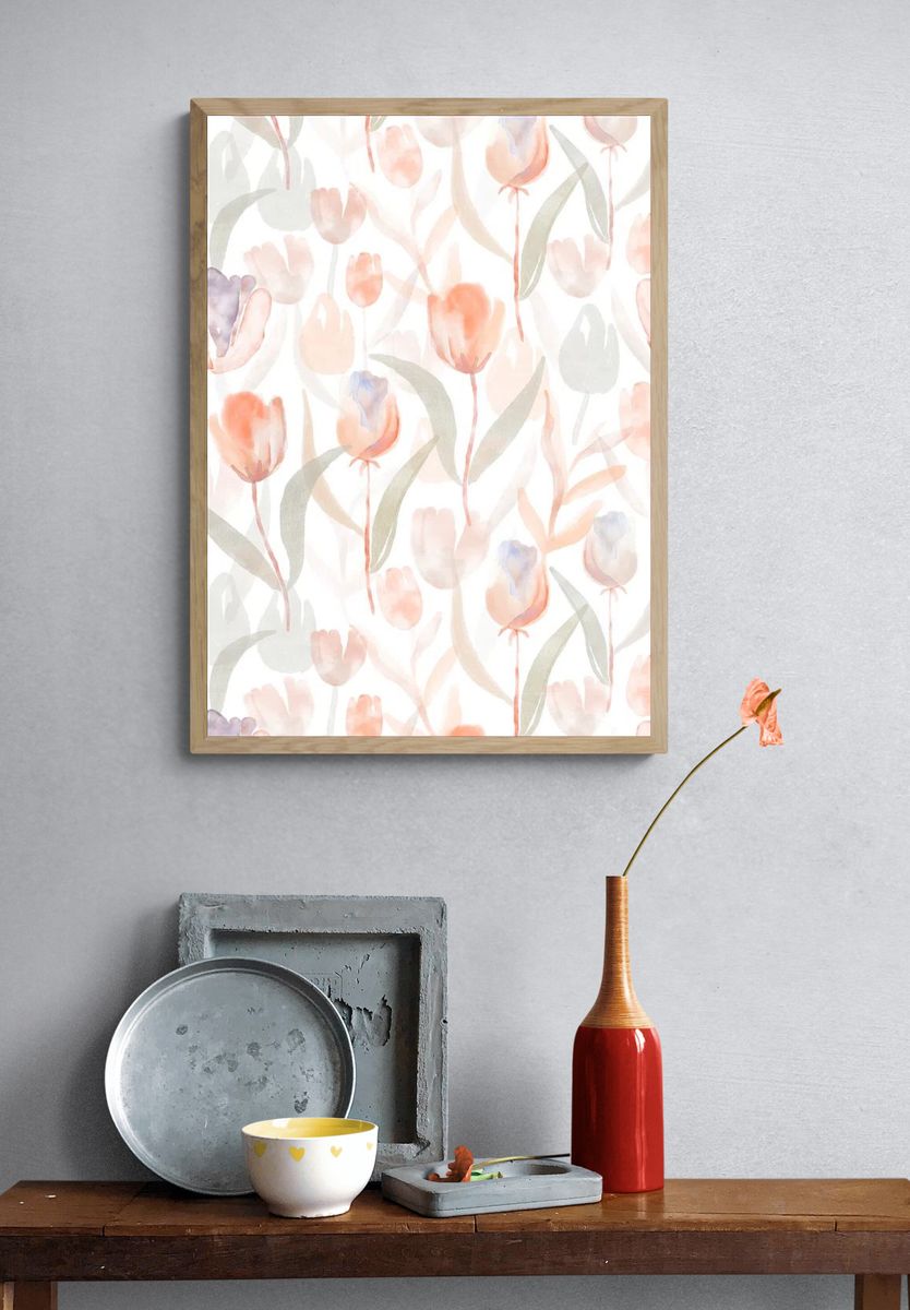 Flower mobile wallpaper, floral beige. — room view 3