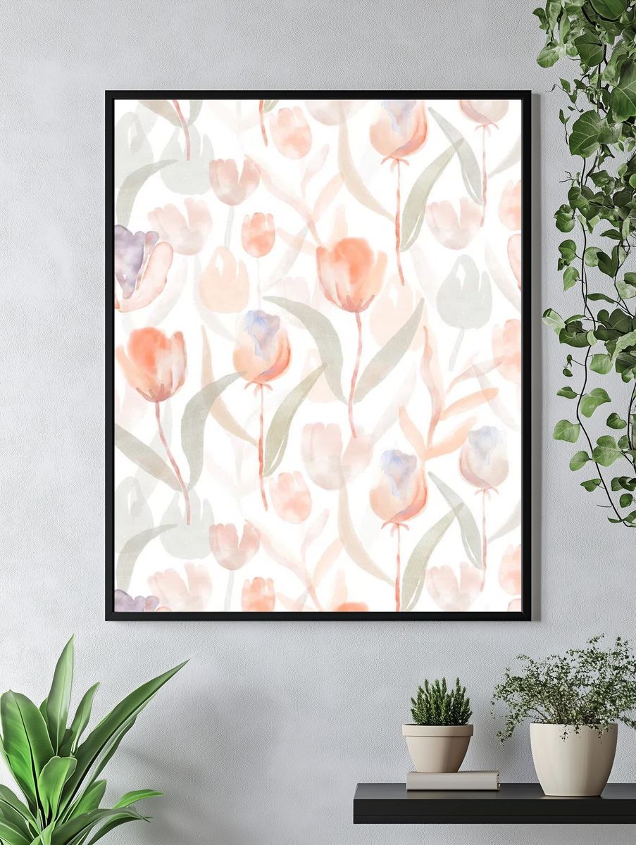 Flower mobile wallpaper, floral beige. — room view 4
