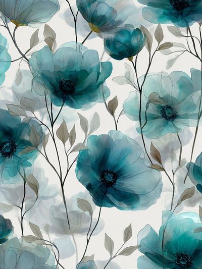 Teal Floral Botanical Print.