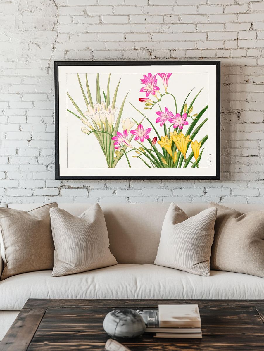 Freesia Botanical Illustration Poster. — room view 1
