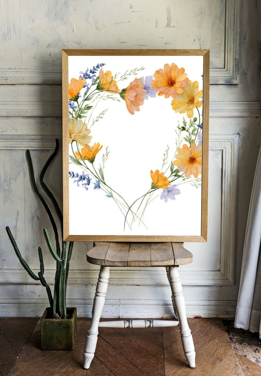 Floral Heart Watercolor Print. room preview