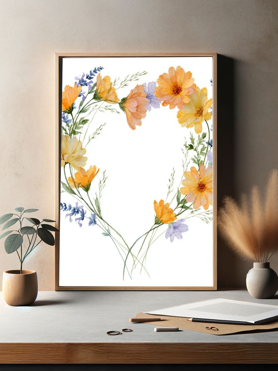 Floral Heart Watercolor Print. — room view 2