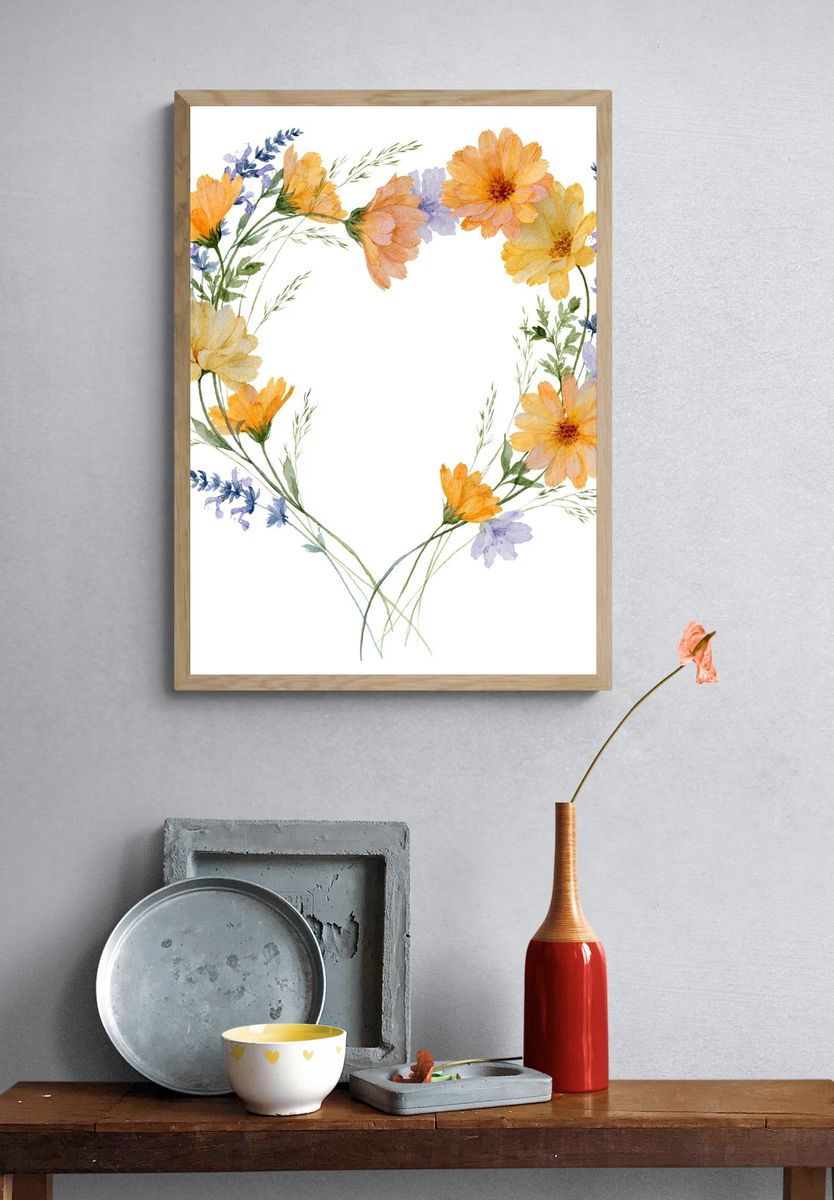 Floral Heart Watercolor Print. — room view 3