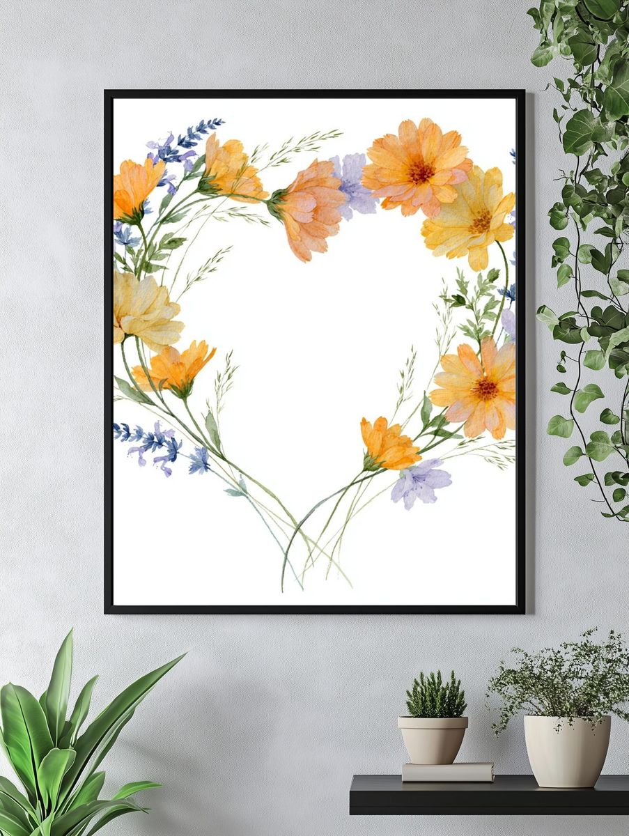Floral Heart Watercolor Print. — room view 4