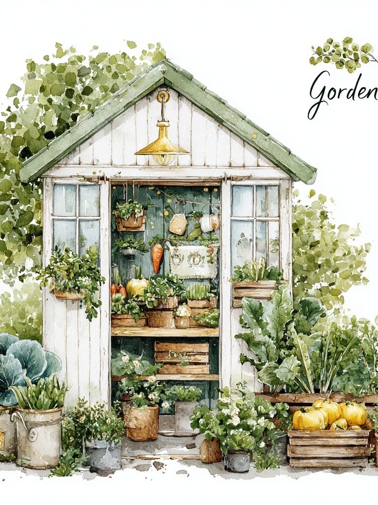 Garden Shed Watercolor Poster. poster detail