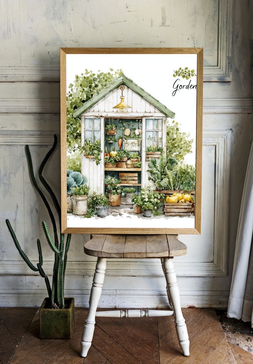 Garden Shed Watercolor Poster. — room view 1
