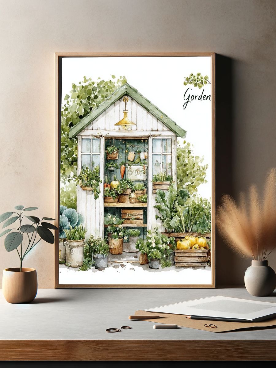 Garden Shed Watercolor Poster. — room view 2