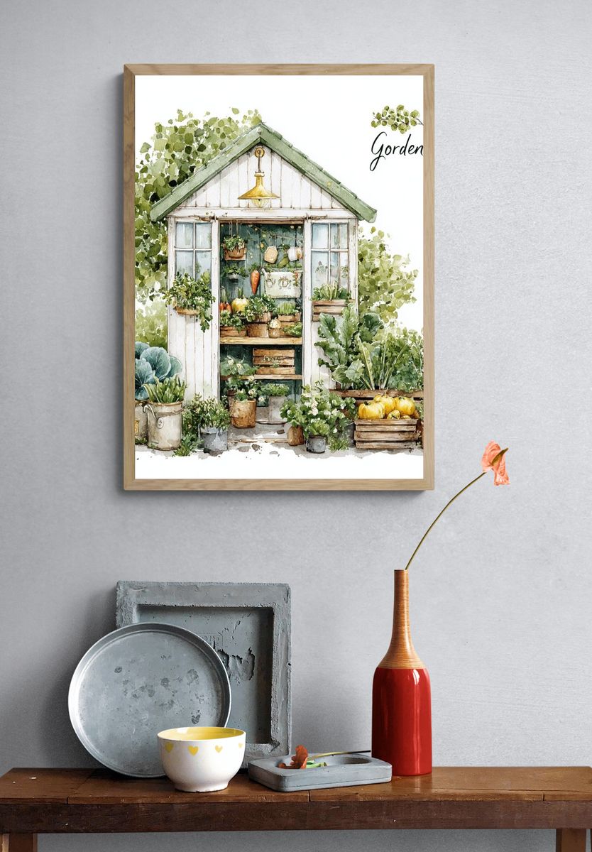 Garden Shed Watercolor Poster. — room view 3