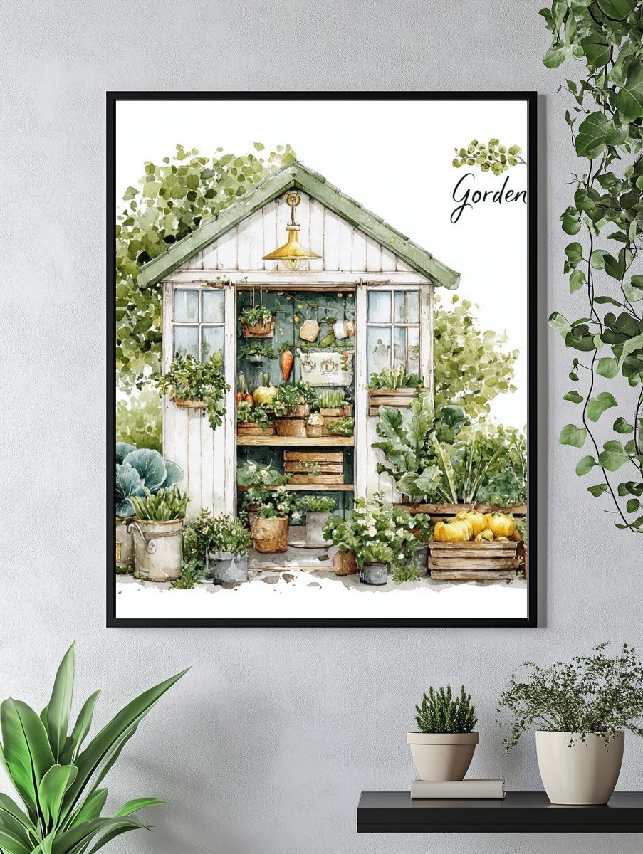 Garden Shed Watercolor Poster. — room view 4