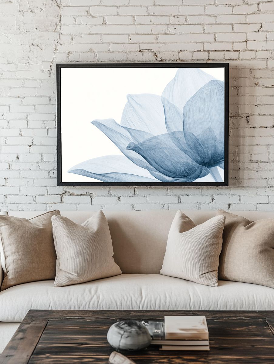 Blue Petal Abstract Print. room preview