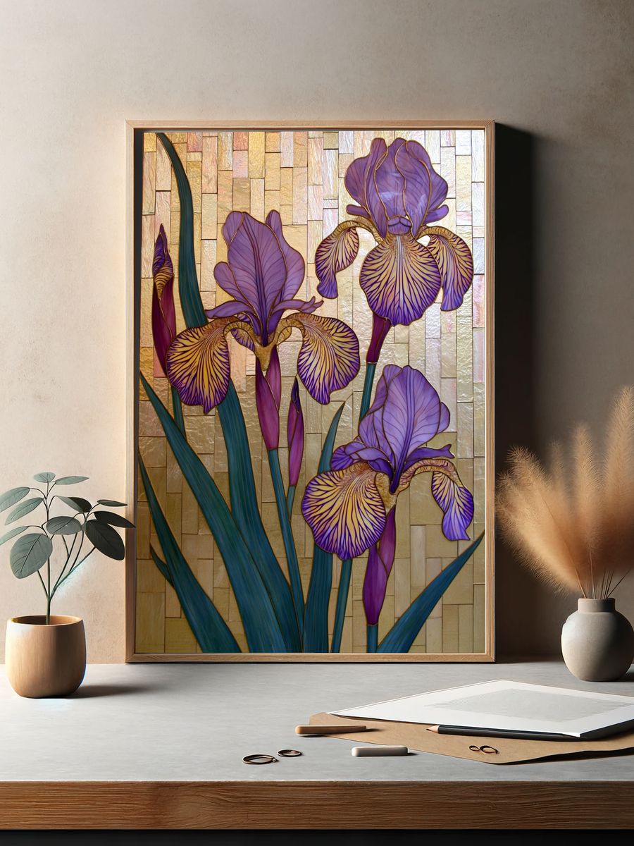 Purple Iris Mosaic Poster. — room view 2