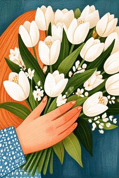 White Tulips Bouquet Illustration Poster. poster detail