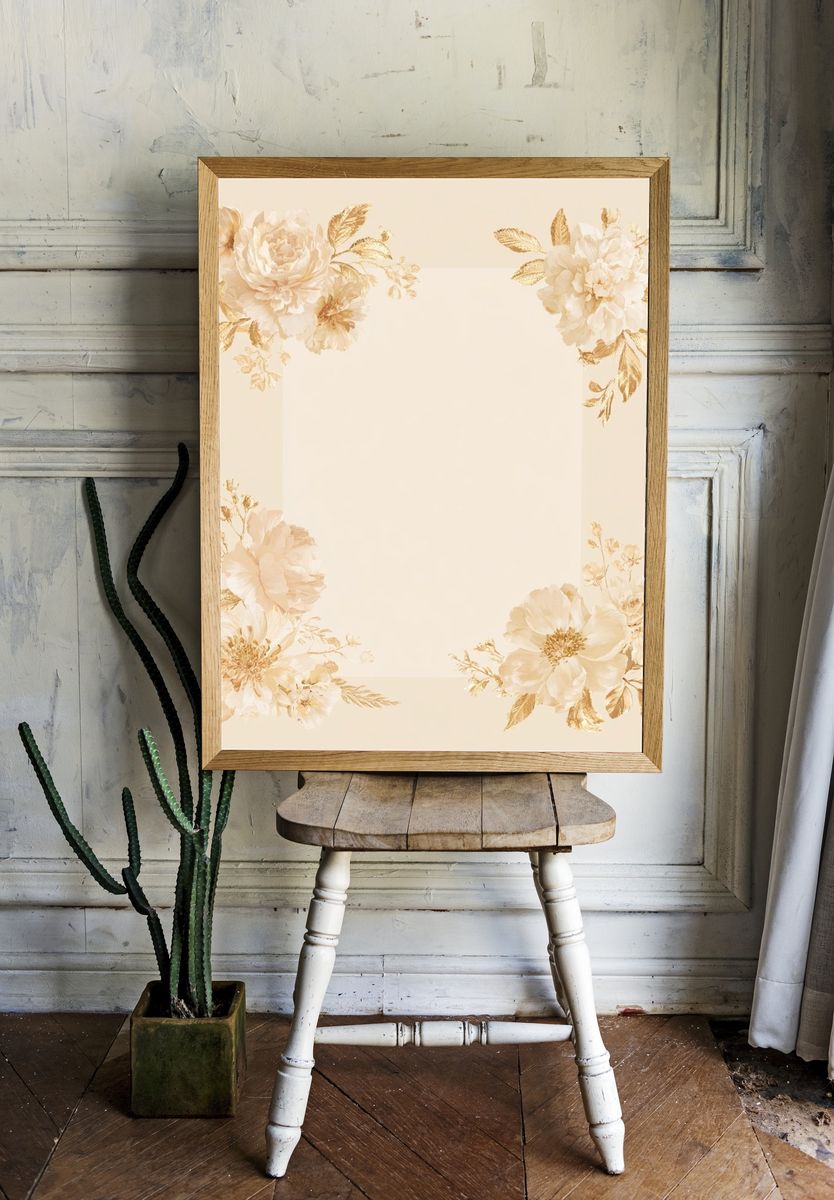 Golden Floral Frame Print. — room view 1