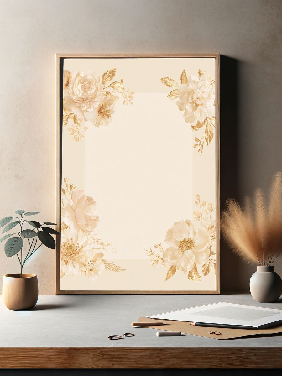 Golden Floral Frame Print. — room view 2