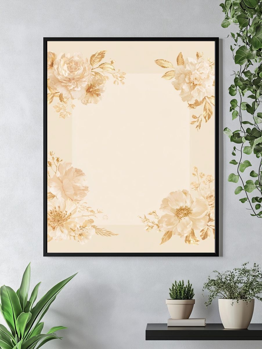 Golden Floral Frame Print. — room view 4