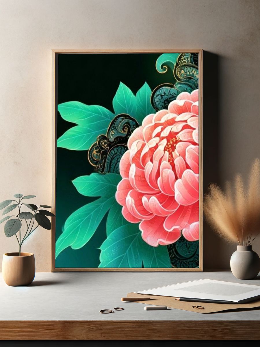 Pink Peony Botanical Print. — room view 2