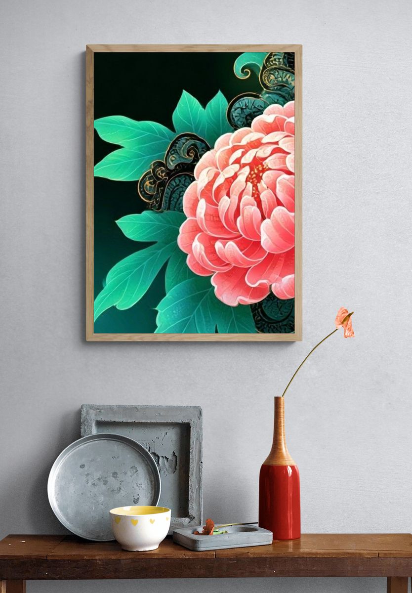 Pink Peony Botanical Print. — room view 3