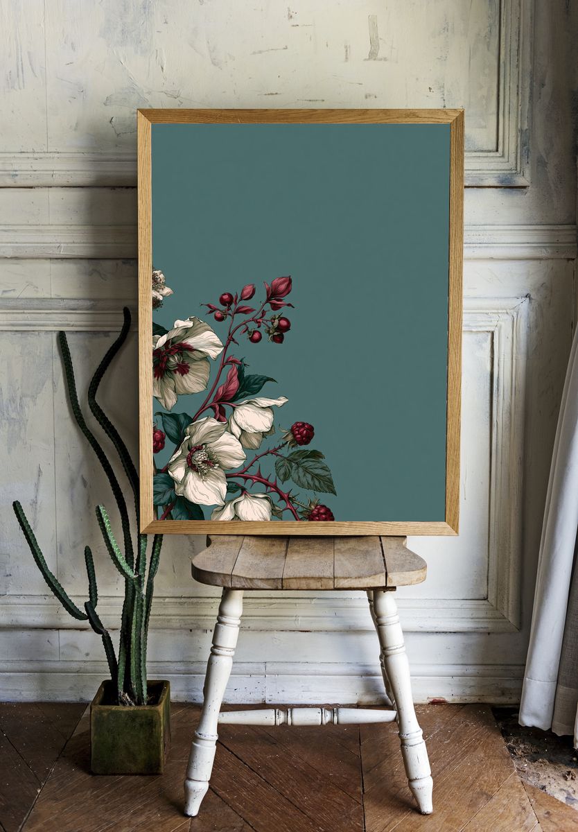 Botanical Floral Corner Print. room preview