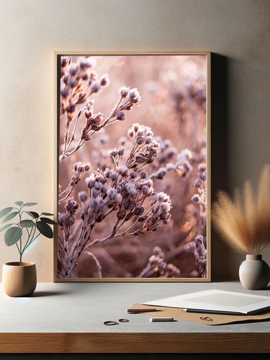 Dead flowers frozen field. — room view 2